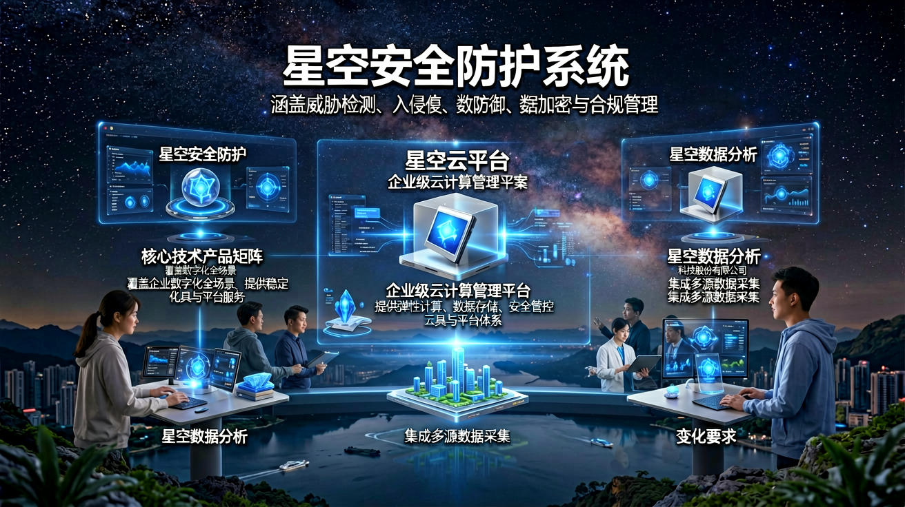 星空安全防护系统界面展示企业网络安全监控与威胁预警能力